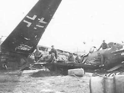 US Troops with Luftwaffe Fw 190 and Bomber Wrecks