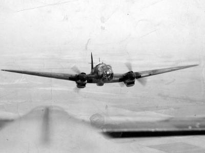 uftwaffe medium bomber He 111 in flight during World War II