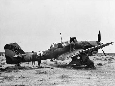 British troops inspect a Junkers Ju 87R-2 Stuka, code T6+AN, which made an emergency landing in the desert December 1941