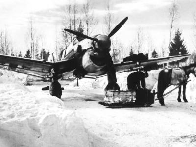 Ju87 Stuka at a snow-covered airfield on the Eastern Front