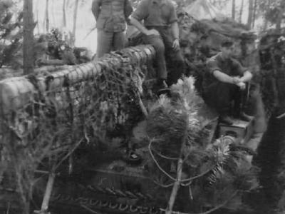 Front view of a heavily camouflaged German tank destroyer Nashorn – Anzio 1944