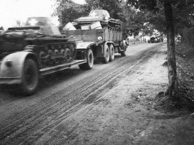 Panzer I transported on truck and trailer