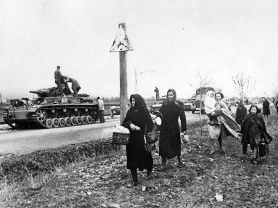 German Panzer IV Tank And Refugees – Invasion Of Yugoslavia 1941
