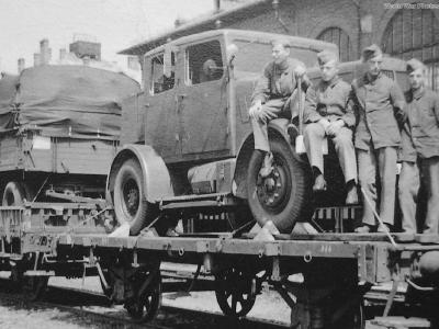 Hanomag SS-100 loaded onto a rail car for transport