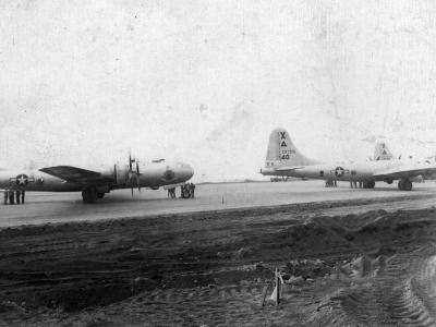 B-29 Superfortress bombers from 9th Bomb Group on Iwo Jima 1945