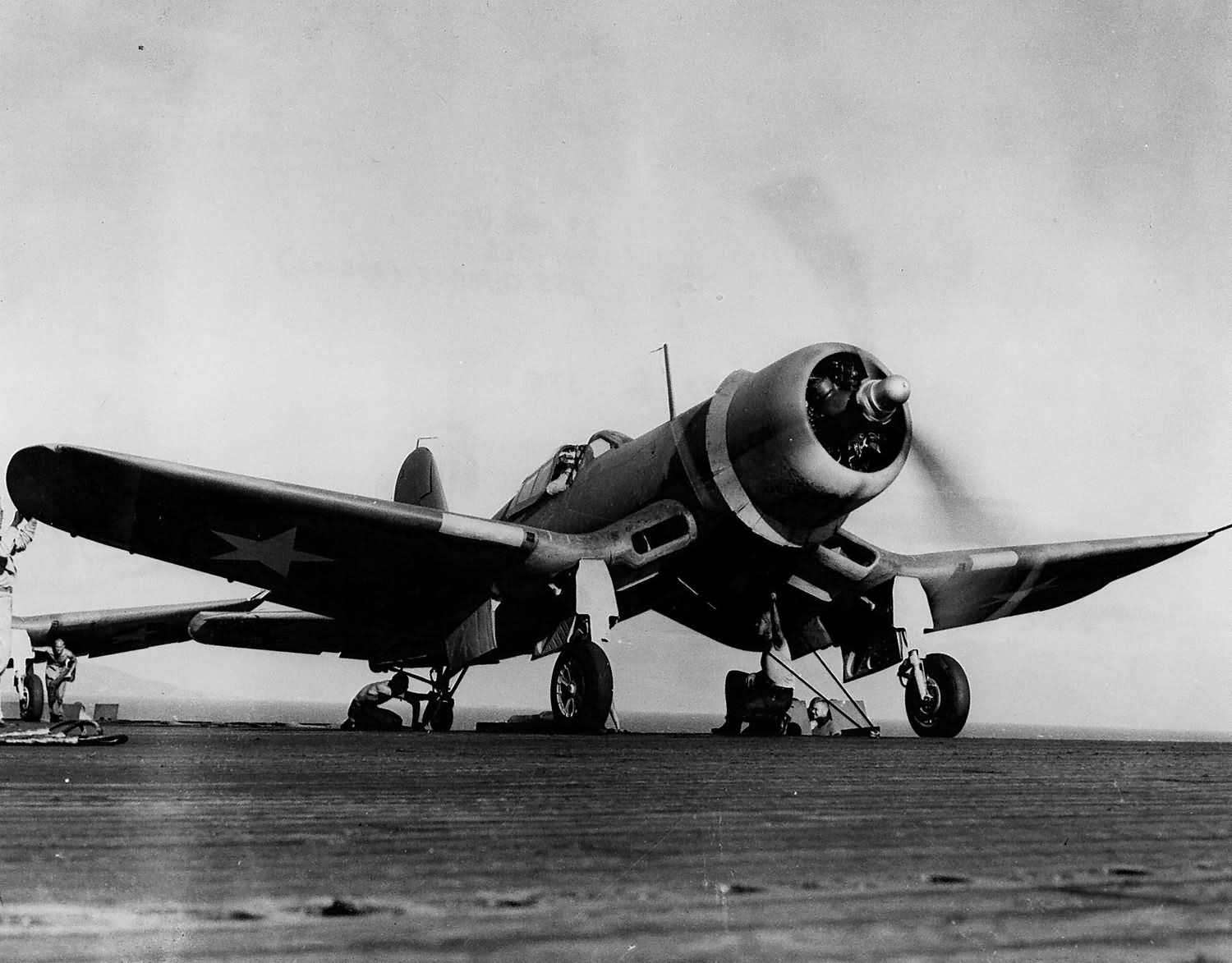 F4U-1_Corsair_of_VMF-213_on_the_catapult