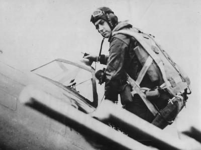 Ace Pilot Col David C. Schilling in P-47 1944