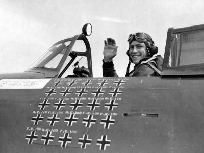 Capt Bob Johnson of 56th Fighter group ace In his P-47D Thunderbolt