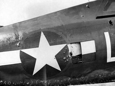 Damaged P-47D 42-7905 of the 350th Fighter Squadron, 353rd Fighter Group – 17 August 1943