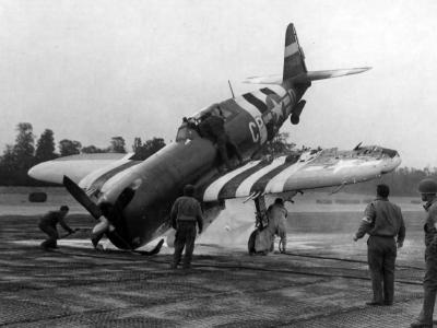 P-47 Thunderbolt of the 358 Fighter Group, 367 Fighter Squadron code CP+D, D-Day stripes Cardonville 17 06 1944