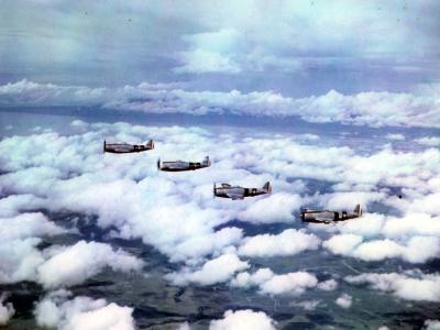 P-47D of 201st Mexican Fighter Squadron on Mission Over Philippines 1945 color photo