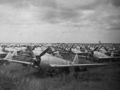 P-47 Thunderbolts in mothballs Clark Field Philippines