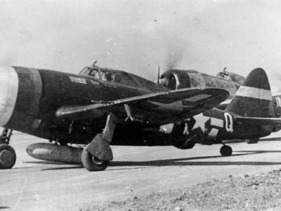 P-47 Thunderbolts of the 365th Fighter Group preparing to take off July 1944