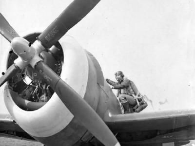 Pilot of the 56th Fighter Group climbs into the cockpit of his P-47 Thunderbolt – April 1943