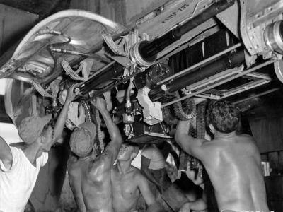 20 mm cannons bay on a P-61A of the 419th Night Fighter Squadron on Guadalcanal June 1944