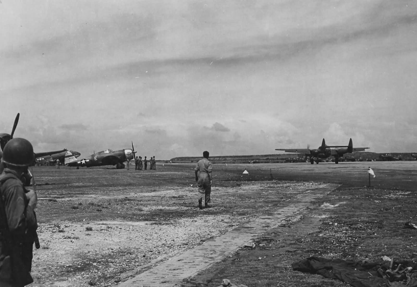 P-61A 42-5524 Midnight Mickey 6th Night Fighter Squadron taxiing at airfield Saipan June 1944