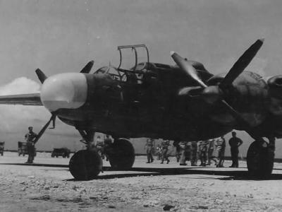 P-61 A Black Widow of the 6th NFS stop over at Kwajalein en route to Saipan 10 June 1944