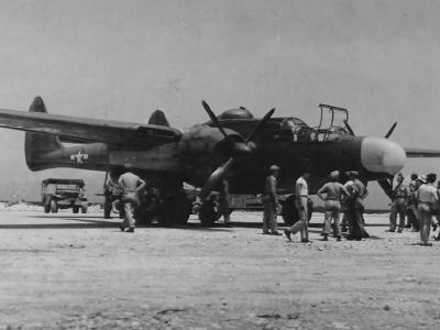 P-61 Black Widow of the 6th NFS stop over at Kwajalein en route to Saipan 10 June 1944