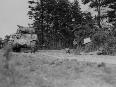 1st Army M4 Sherman Supporting Infantry Drive on St. Georges France July 1944