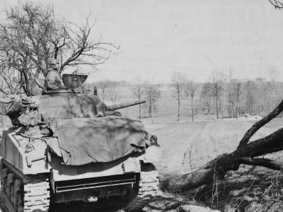 761st Tank Battalion M4 Sherman Supporting the 103rd ID Nieffern France 1945