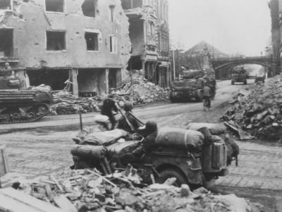 9th Army Jeep and M4 Sherman tanks at Krefeld Germany