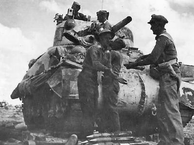 British Crew Re Supplying Their M4 Sherman Tank with ammo North Africa