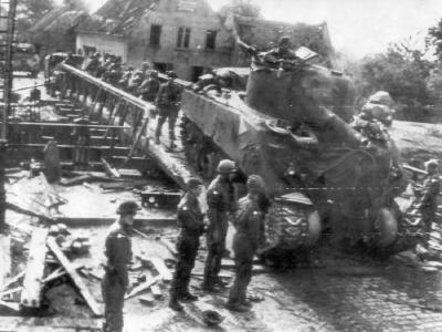British M4 Sherman Tank On Bridge Eindhoven Holland Market Garden 1944