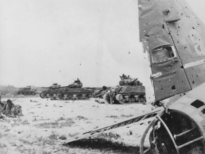 M4A2 Sherman Tanks of the Marine 1st Tank Battalion, Peleliu Airfield