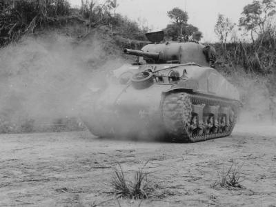 M4 Sherman 775th Tank Battalion Highway 3 Baguio Luzon Philippines 1945