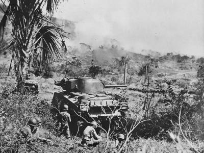 M4 Sherman tanks support advance of 158th Regimental Combat Team on Luzon