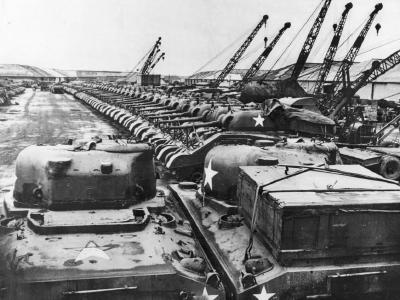 US Army M4 Sherman Tanks in England Staged For D-Day Invasion