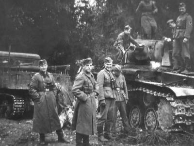 Tank KV-1 and german troops