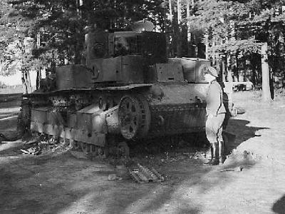 destroyed T-28 tank