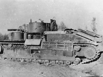 soviet tank T-28 knocked out during the Operation Barbarossa