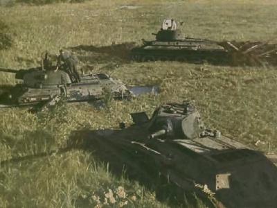 T-34 tanks model 1940 and 1941- color photo 1941
