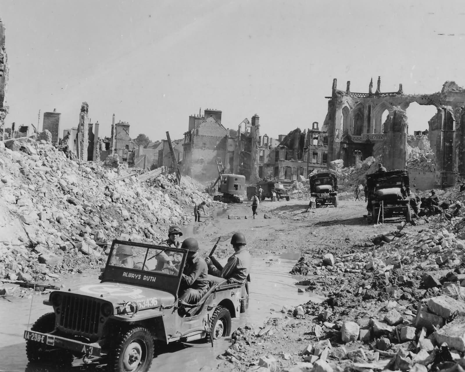 298th Engineers Clear Rubble In Valognes France Normandy 1944