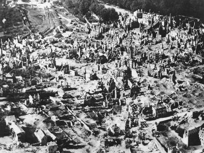 Aerial view after bombardment of Vire 1944