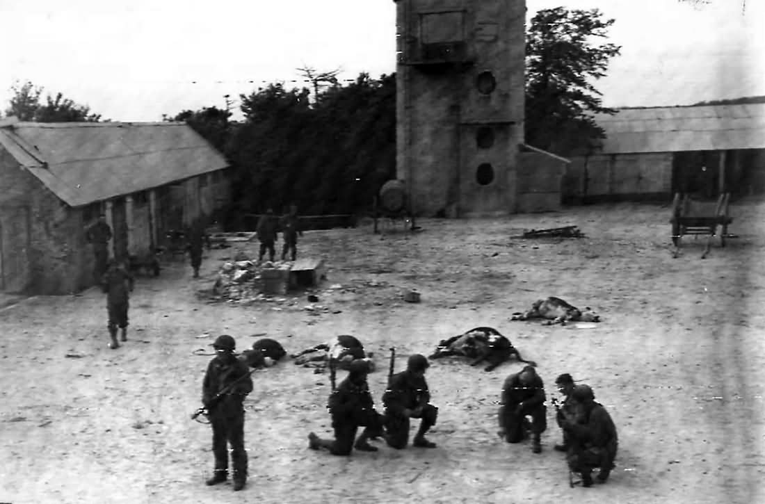 American Troops Clear German Soldiers from Farm near Utah Beach 1944 Normandy