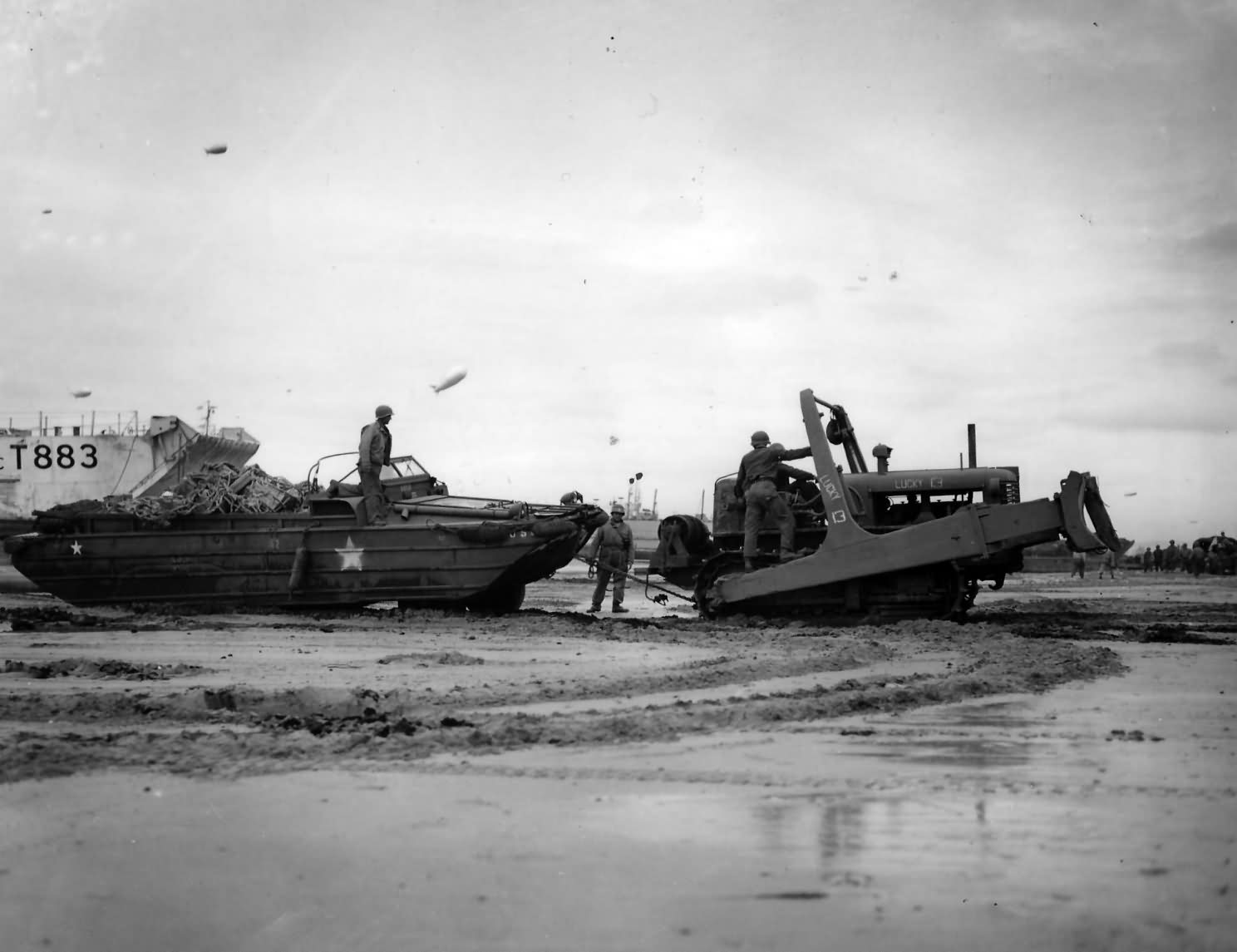 Bulldozer Pulling DUKW Duck D Day Beach Normandy 1944