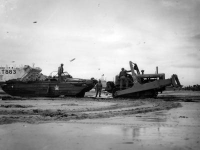 Bulldozer Pulling DUKW Duck D Day Beach Normandy 1944