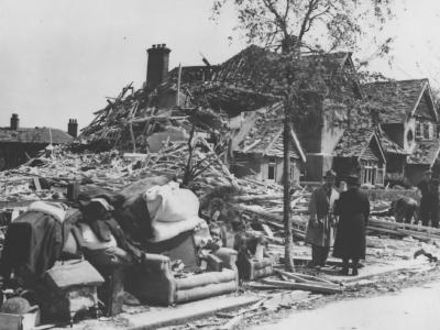 French Destruction of Homes by Bombs Normandy 1944