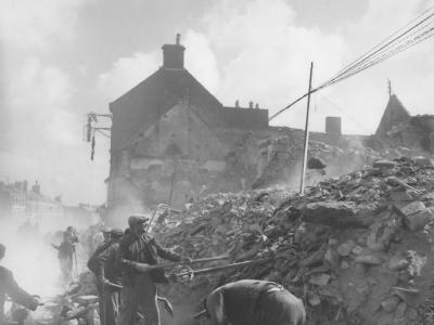 French Refugees Digging Through Rubble Isigny sur Mer Normandy June 1944