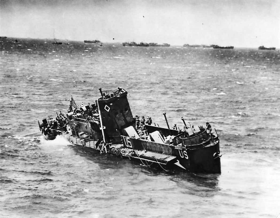 USS LCI(L)-85 just before sinking off Omaha Beach on D Day