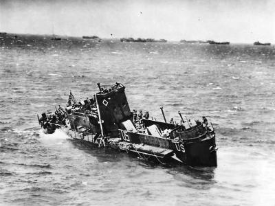 USS LCI(L)-85 just before sinking off Omaha Beach on D Day