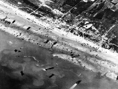 Normandy beach photographed from a plane