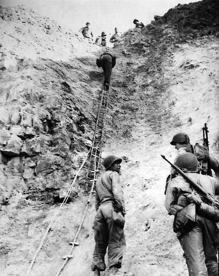 Rangers with ladders used to storm cliffs at Pointe du Hoc