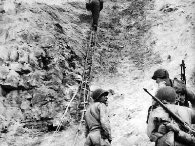 Rangers with ladders used to storm cliffs at Pointe du Hoc