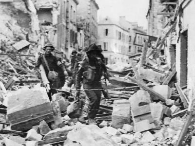 Troops of I Corps Amid Rubble of Caen in Operation Charwood 1944 Normandy
