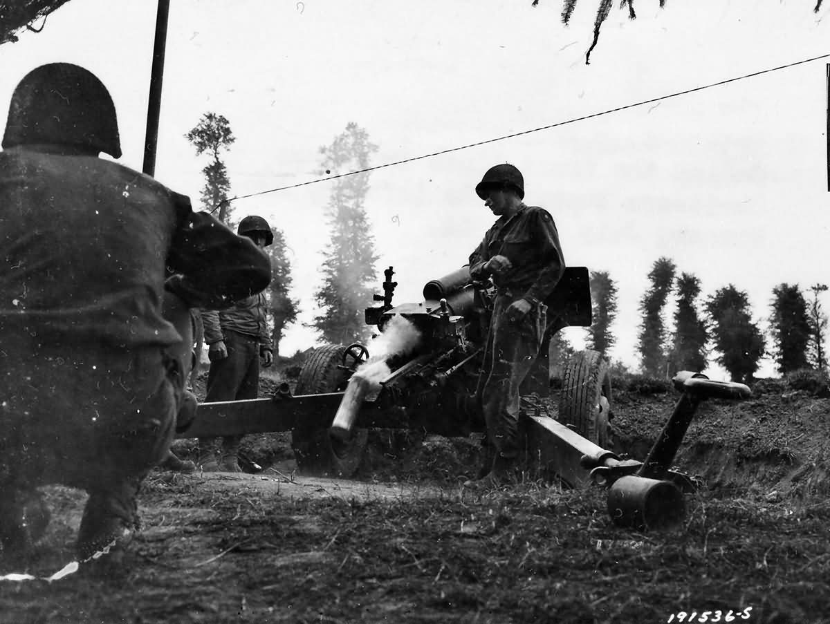 US 105 mm Howitzer Crew in Action Normandy July 1944