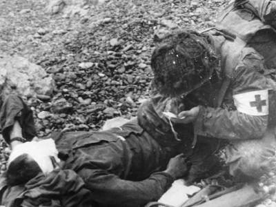 US 1st Infantry Division Medic with Wounded Soldier on Omaha Beach D-Day